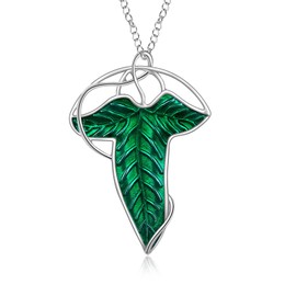HELORET Arwen Evenstar/Elven Green Tree Leaf Necklace Lord of The Ring Hobbit Pendant Necklace with Cubic Zirconia,Elvish Jewelry for Women, Stainless Steel, Cubic Zirconia