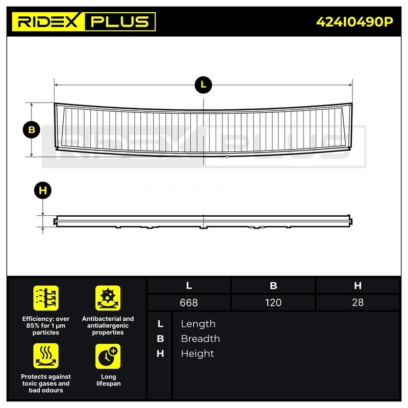 RIDEX Plus cabin filter with antibacterial effect, 424I0490P