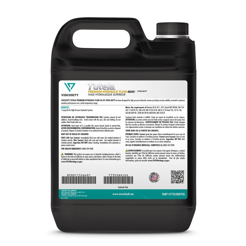 VISCOSITY TUTELA Premium Hydraulic Fluid 46HV Xtra Duty - Compatible