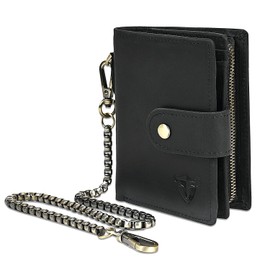 Piel auténtica Crazy Horse de viaje, regalo, monedero, tarjetero, organizador largo, cartera, cadena RFID con broche para hombres masculinos 1803, M, Clásico