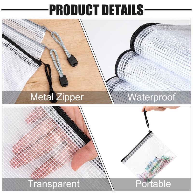 Heveer Document Bag with Zip, A6 Mesh Zip Bag, Waterproof