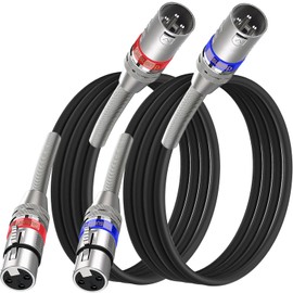 Giusuemp XLR Cable 10 ft 2 Pack, Premium XLR Microphone Cable, 3-Pin Balanced Shielded XLR Male to Female Mic Speaker Cord, Metal Spring SR