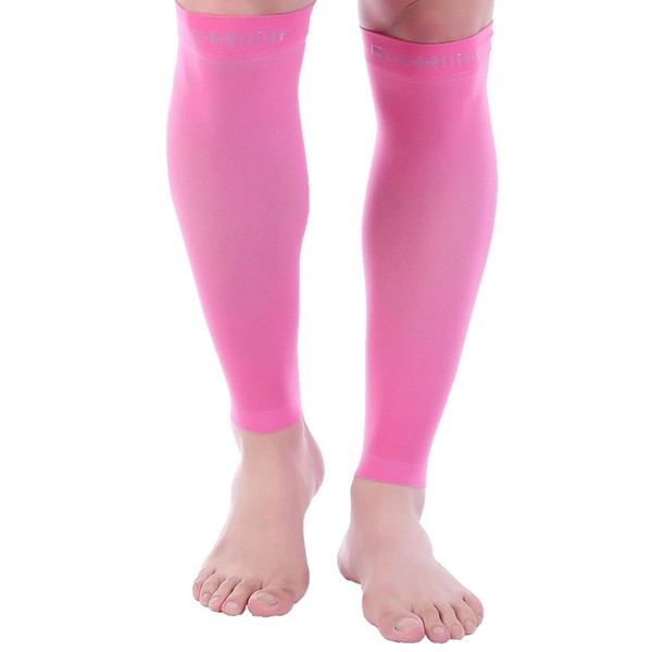Doc Miller Calf Compression Sleeve - 1 Pair 20-30 mmHg Strong Calf Support Socks for Travel Restless Legs Pregnancy Recovery Shin Splints Varicose Veins for Nurses Athletes (Pink, Small)