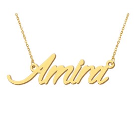 18k Gold Plated Amira Name Necklace Initial Pendant Charm Stainless Steel Jewelry for Womens Moms