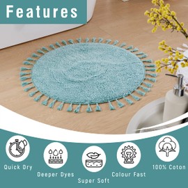 Olivia Rocco Round Tasselled Bath Mat Super Soft Bathroom Rug Non-Slip Plush Bathmats Carpet for Tub Shower Bath Home, (Duck egg)
