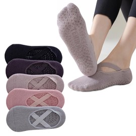 Calcetines de Yoga para Mujeres,Sebami 5 Pares Calcetas Pilates para Mujer,Calcetines Antideslizantes Yoga Pilates Ballet Barre Mujer