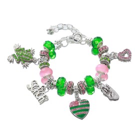 HUSURU Alpha Soror Paraphernalia Gift Greek Sorority Bracelet Pink Green Beads Jewelry For Women, One Size, Zinc, crystal