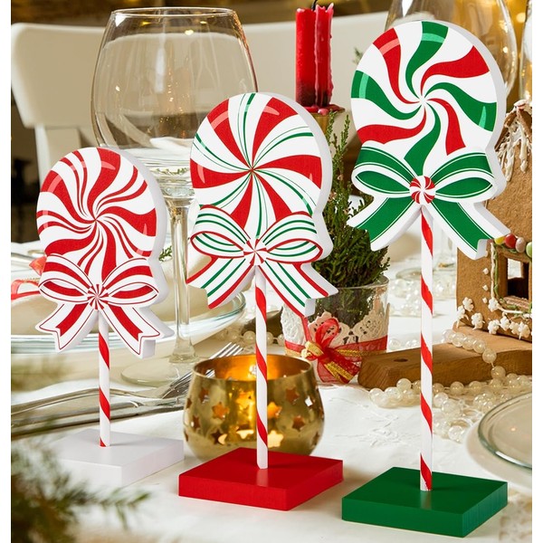 3 Pieces Christmas Table Decorations Wood Candy Set, Red Christmas