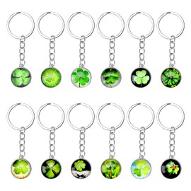 Pack of 12 Lucky Charm Clover Key Chains, Lucky Clover Bag Pendant, Small Four Leaf Clover Pendant, Children, Men, Women, Good Luck Gifts for New Year's Eve, Housewarming, New Job, Green