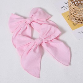 5.5in Light Pink Fable Hair Bow Clips Cotton Linen Sailor Bow Alligator Barrettes Hairpins Ponytail Valentine Dress Decor Accessories for Teen Girls Kids Baby Mom Women Gift