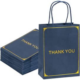 Sdootjewelry Thank You Gift Bags 50 Packs, Navy Blue Small Gift Bags with Handles, Gold Foil Thank You Bags for Business Small 5.9''×3.1''×8.1'', Gift Bag for Birthday Wedding Party Shopping