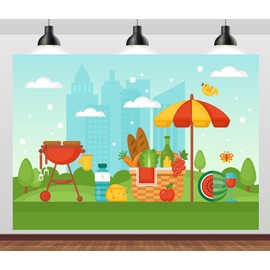 CORFOTO 6x4ft Fabric Summer Picnic BBQ Backdrop Summer BBQ Party Photography Background BBQ Grill Party Decoration Picnic Photography Studio Booth Props