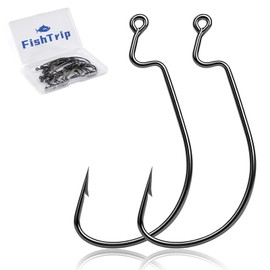 FishTrip 50pcs EWG Hooks for Bass Fishing, Offset Worm Hook Texas Rig Hooks Live Bait Fishing Hooks for Freshwater Saltwater Size 4