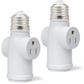 Seentech Light Socket to Plug Adapter – E26 to 2 Outlet Converter with 3-Prong Sockets for Indoor Use – Heat-Resistant ABS, Copper Contacts – Ideal for Garage, Porch, Holiday Lights – 2 Pack