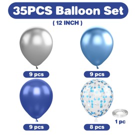 Navy Blue and Silver Balloons, 12 Inch Metallic Latex and Confetti Balloons for Birthday, Baby Shower, Graduation Decorations