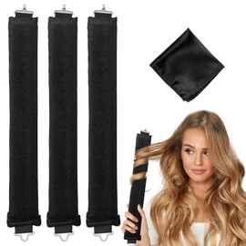 Pack of 3 Heat-Free Hair Rollers, Hair Noodle, Hair Curls Overnight Curls with Hooks, Heatless Curls Large Curls (Black, L)