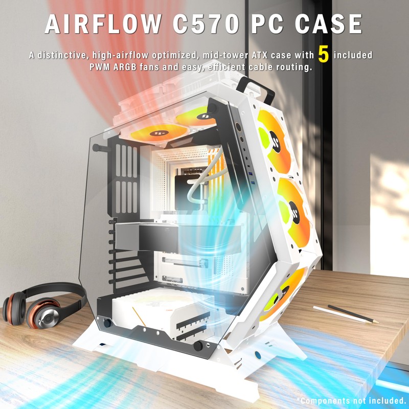 KEDIERS PC Case C570 ATX Mid Tower Tempered Glass Gaming