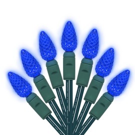 Yirunfa Luces de Navidad C3, 50 luces LED azules, 120 V UL, 17 pies de alambre verde luces de Navidad para uso en interiores y exteriores, árboles, caminos, decoraciones de fiesta de vacaciones