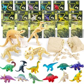 12 Pack: Dinosaur Excavation Kits for Kids, Dino Dig Kits, 3D Dig a Dinosaur Fossil and Figure Sets, Bulk Science Education Toys for Paleontology Archaeology STEM Learning Kids Activity Party Favors