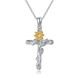 REDSUN Cross Necklace 925 Sterling Silver Sunflower Necklace Cross Pendant Jewellery for Women Girls