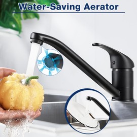 Jacurley Kitchen Tap, Black, Kitchen Tap 360° Swivelling, Single Lever Mixer Tap Kitchen Sink Tap Kitchen with Ceramic Cartridge, Cold and Heat Settings