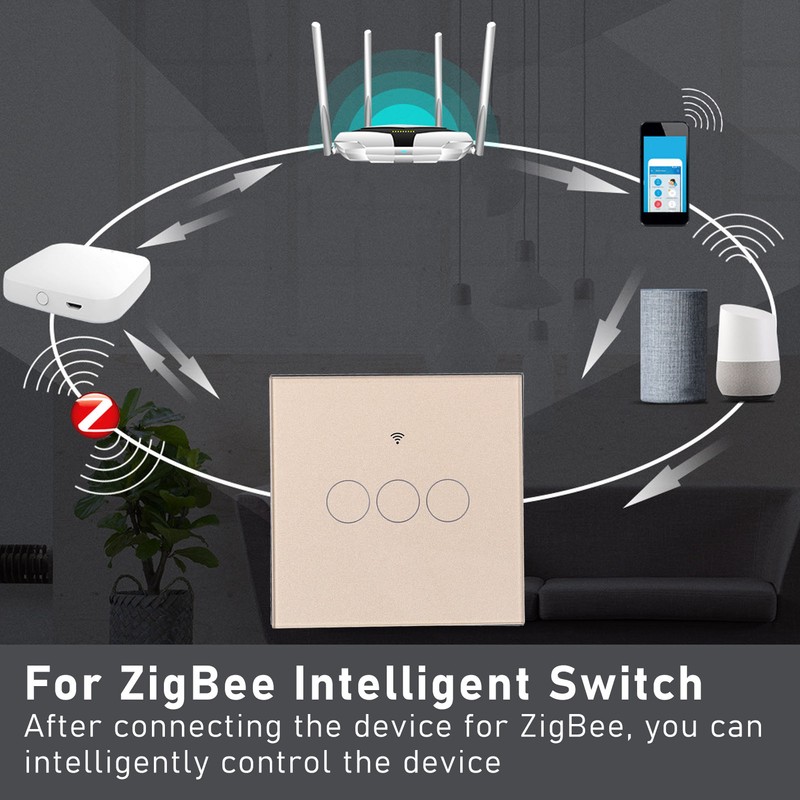 For Tuya Zigbee Light Switch 3‑Gang Remote Control Touch Switch