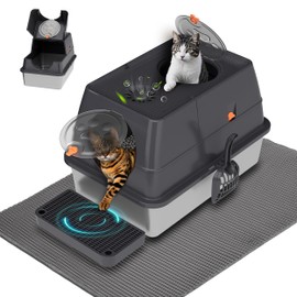 Citylife Stainless Steel Litter Box with Lid XL Large Enclosed Metal Box Anti-Leakagecat Litter Box Stainless Steel Includes Scoop, Mat, Odor Control Easy Cleaning, Dark Grey