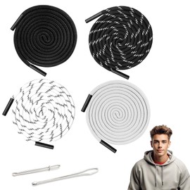 Cord for jogging bottoms, 4 pieces cord for hoodie, 140 cm, replacement drawstring with cord ends made of copper, trouser band with 2 threaders cord, made of nylon, drawstring, grey, black, white, for