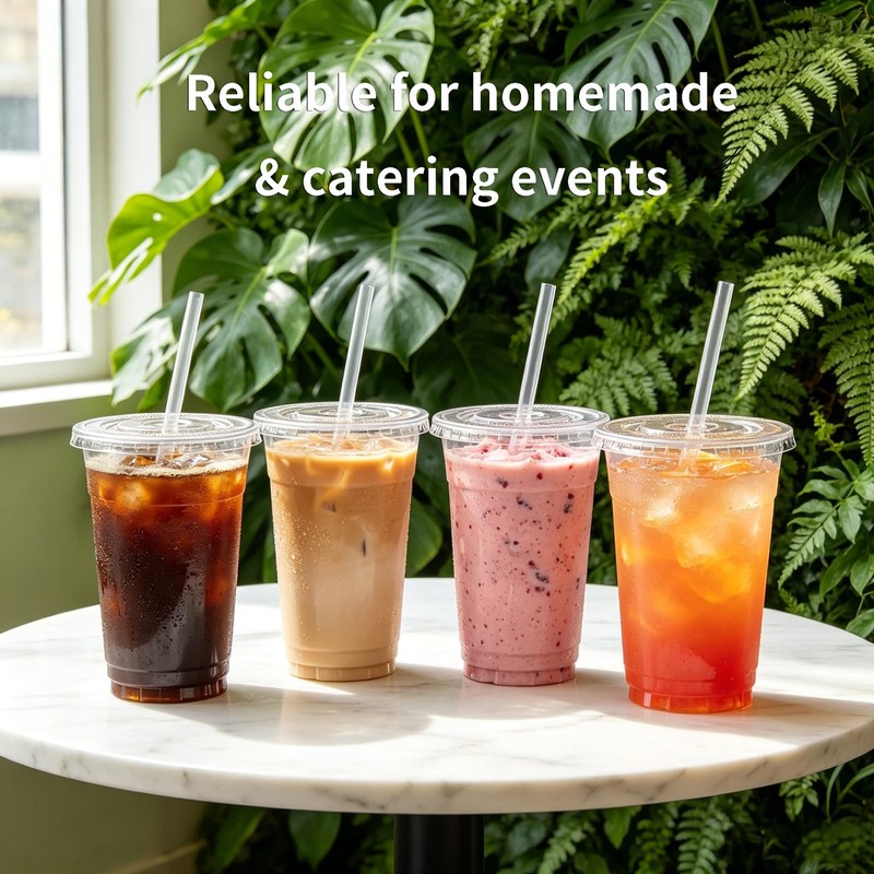 200Pack 16 oz Plastic Cups with Lids and Straws for