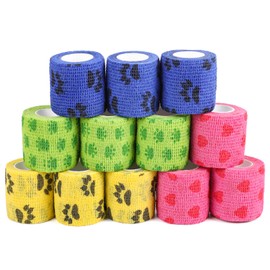 KIMOBER 12 Rolls Self Adhesive Pet Wrap Bandage Non-Woven Tape Vet Wrap Cohesive Bandages for Dogs Pet Animals Horse Cat Bird Animals,2 Inch x 5 Yards