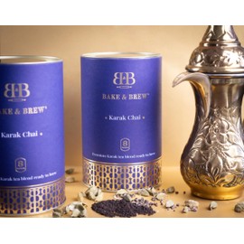 BAKE & BREW Karak Tea - Premium Unsweetened Karak Chai Mix with Black Loose Tea, Guatemalan Cardamom & Ginger | 8 Sachets (80g Tube) | 100% Natural, Vegan-Friendly Indulgence | Brew in 5 Minutes