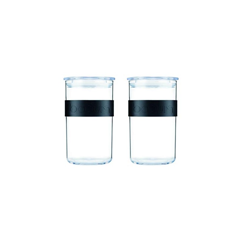 PRESSO Set of 2 Plastic Storage Jars, 1 Litre, Black