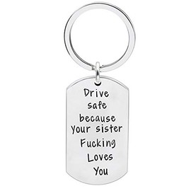Meiligo Drive Safe Keychain - Silver, Modern Classic, Men's Gift
