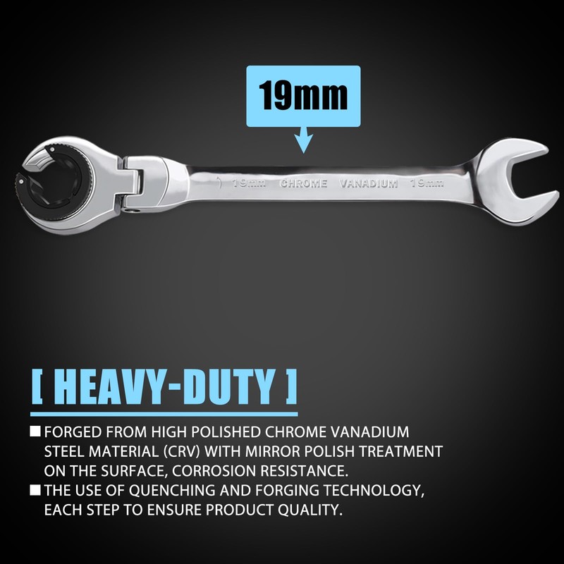 LOSCHEN 1PC 19mm Open Flex-Head Ratcheting Wrench, Metric Ratcheting Spanner