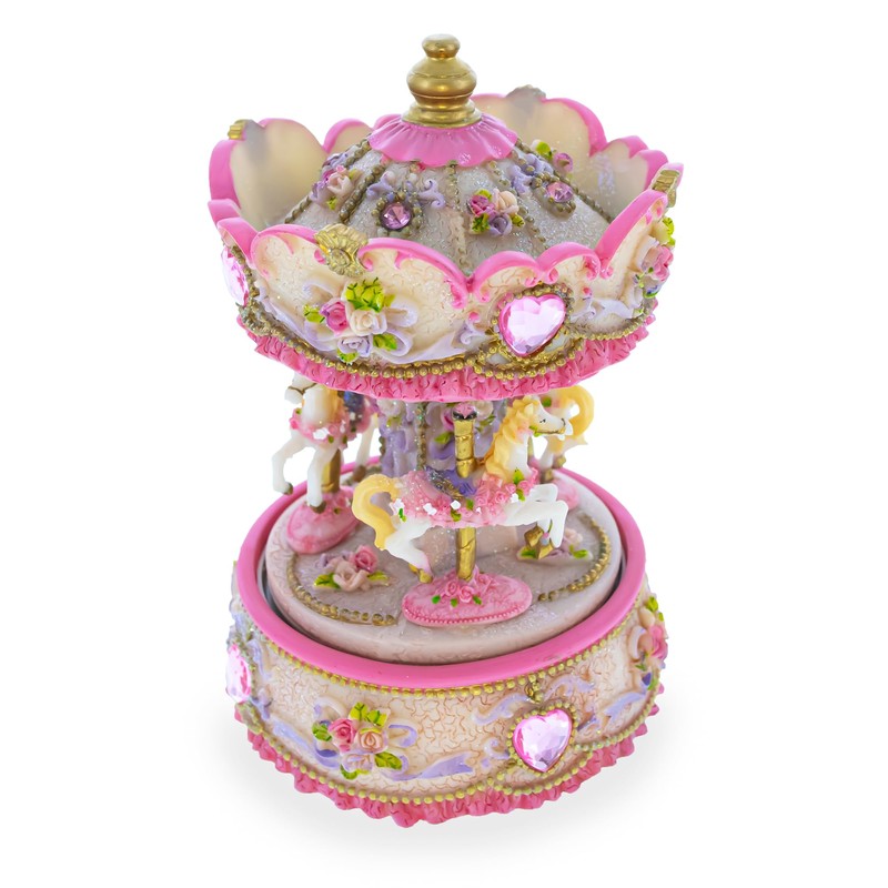 BestPysanky Floral Three Horses Carousel Spinning Musical Figurine