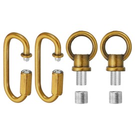 PATIKIL M10 Fine Thread Lamp Female Loop Holder with M12 Adapter Chain Quick Link, Lifting Eye Nut Hook Ring Structural Support to Chandelier, 44 lbs Load Gold Bronze Pack of 2