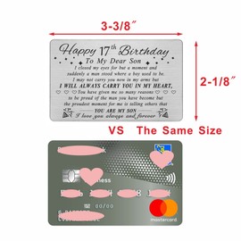 DEGASKEN 17th Birthday Decorations for Boys, Son 17th Birthday Gifts for Boys, Happy 17 Year Old Bday Card for Son, Metal Engraved Wallet Card