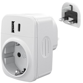 STAPERFO USB Travel Plug Adapter Adattatore, UK Adapter, Travel Plug England with 1 USB A and 1USB C, UK Adapter for EU to England/Scotland/Ireland/Dubai/Maldives, White