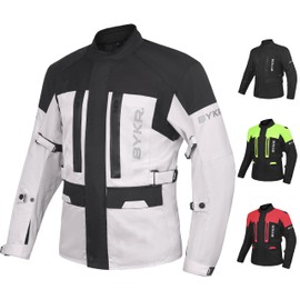 BYKR Adventure Touring Motorcycle Jacket For Men & Women Enduro Biker Textile Riding Gear CE Armored (Silver - L)