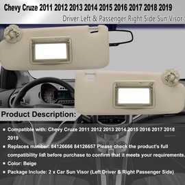 CRAZYPARTS Driver Left & Passenger Right Sun Visor Compatible with Chevy Cruze 2011-2019 Replaces# 84126657 84126666 Color: Beige