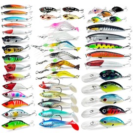 XBLACK Hard Fishing Lures Set Minnow Popper Jointed VIB Shrimp Frogs CrankBaits for Beginner Starter, XBLACK Baits, Catch Big Fish! (48 pcs-E)