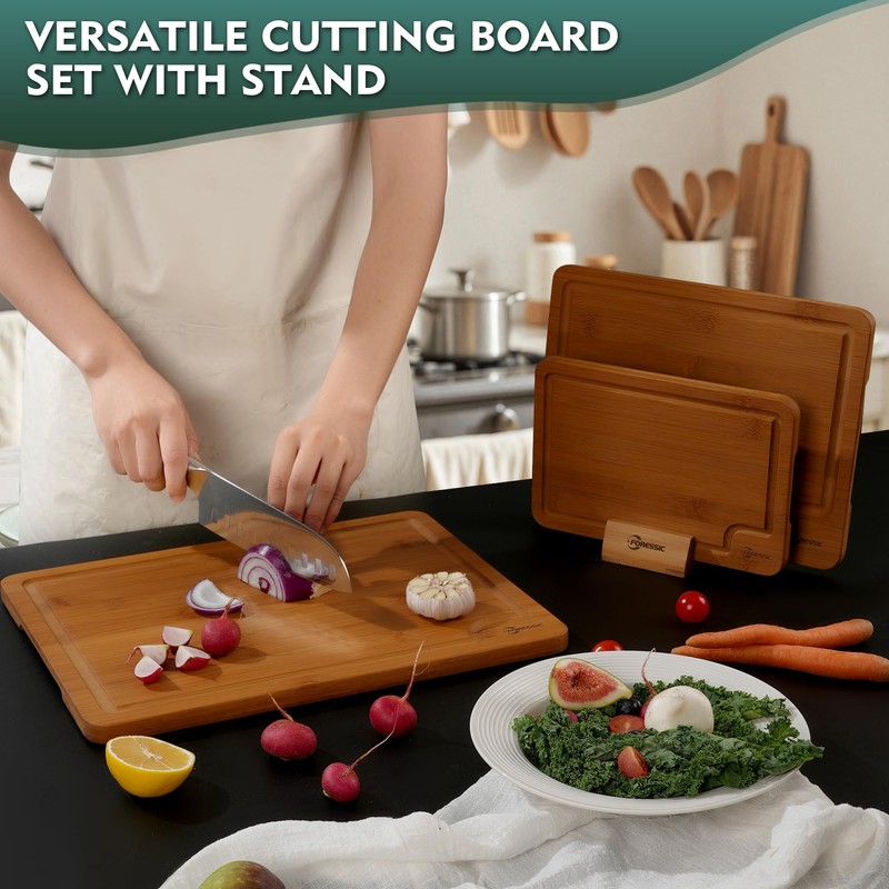 Bamboo Cutting Board, Non Slip Wood Cutting Boards for Kitchen