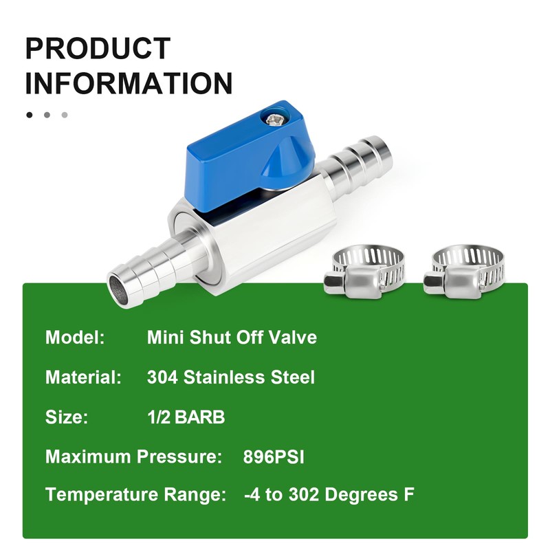TAISHER 2PCS 304 Stainless Steel 1/2" Mini Ball Valve Shut