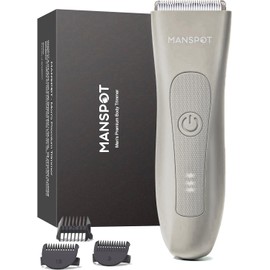 MANSPOT Pubic Hair Trimmer for Men (Sand Gold), Replaceable Ceramic Blade Heads, Waterproof Wet/DryTrimmer for Men, 90 Minutes Shaving