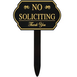 Amyhill No Soliciting Sign with Stake for Yard 12 x 7.5 Inch Private Drive No Trespassing Lawn Signs Heavy Duty Weather Resistance Garden Plaque for House Front Door Garden(Gold)