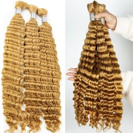 #27 Honey Blonde Bulk Human Hair For Braiding 2 Bundles 100g 16Inch Deep Wave Human Hair Bundles No Weft Bundles For Women Hair Extensions