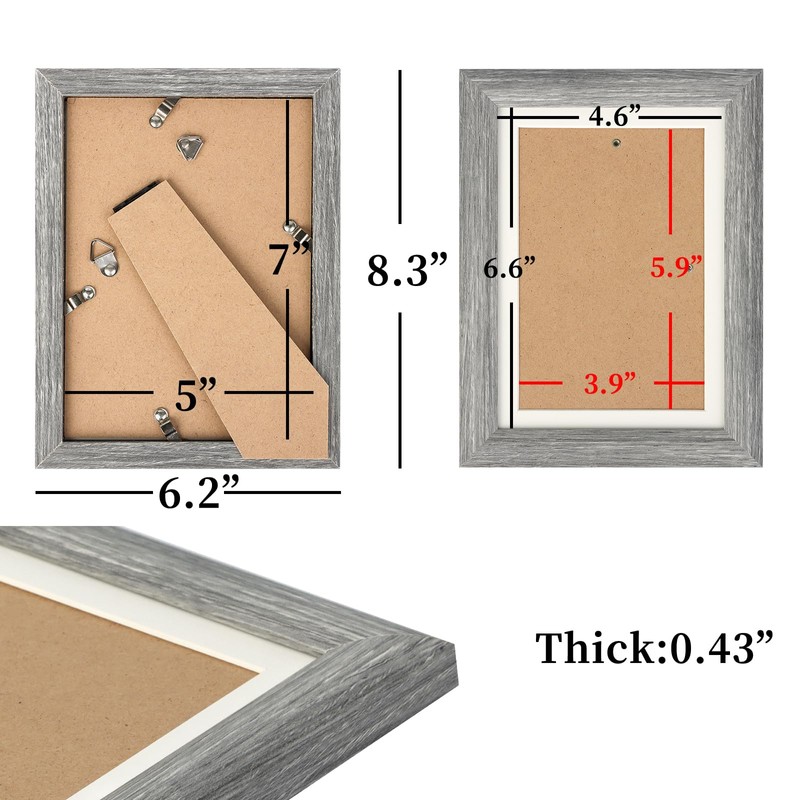 AEVETE Picture Frame 5x7 Gray Photo Frames Rustic for Wall