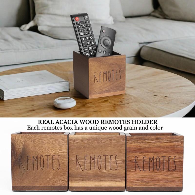 LBEMEY Acacia Wood Remote Control Holder, TV Remote Holder, Remote
