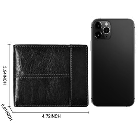 Carteras para Caballero, Billetera Hombre de Piel, Tarjeteros Monedero con RFID Bloquea y Ventana de Identificación, Mens wallet Minimalista Plegable con 16 Bolsillos para Tarjetas de Crédito(Negro)