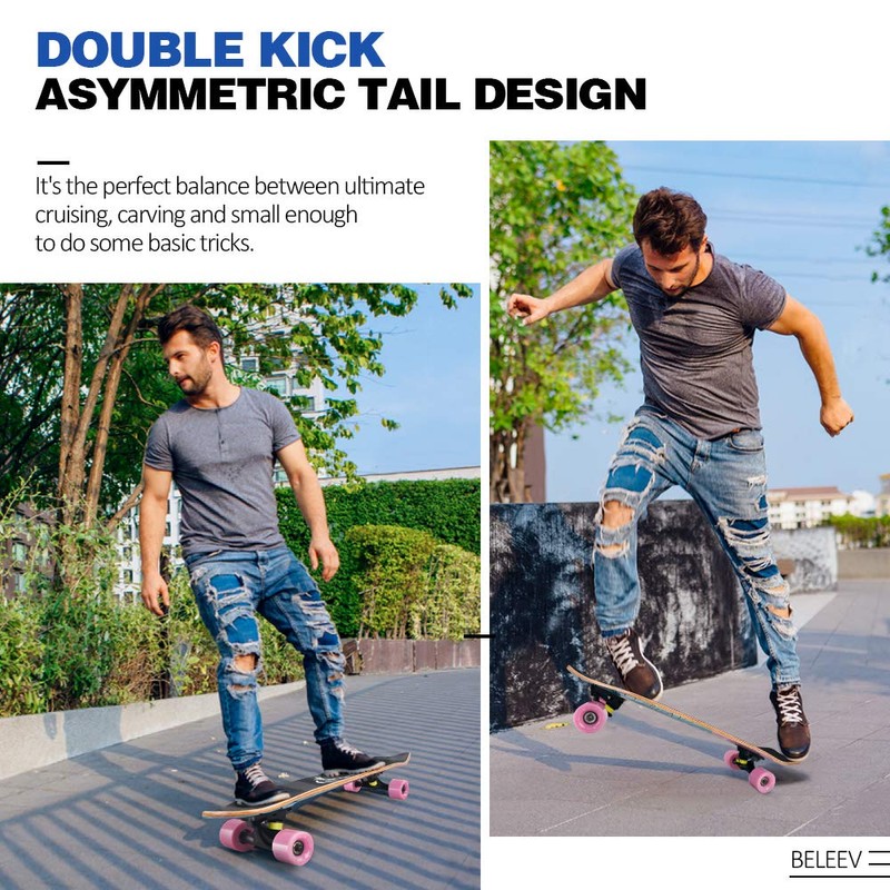 BELEEV Cruiser Skateboards for Beginners, 27 Inch Complete Skateboard for